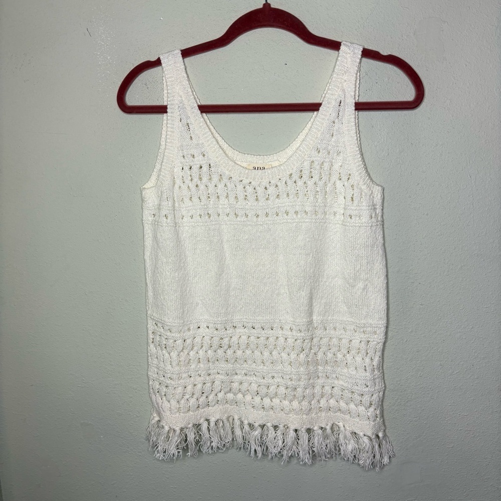 New with tags a.n.a Ivory Crochet Tank Top with Fringe Size Small